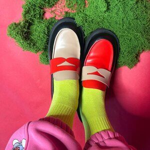 Camper Twins Platform Loafers – Red & Cream Mismatch – Size 39 / US 8